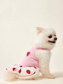 PETSIN Cute Princess-Style Floral & Strawberry Pattern Mesh Tutu Dress, Lightweight Breathable Summer For Girls, Pets - Pink - View 3