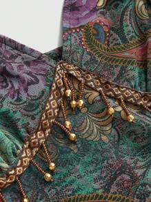 ROMWE Hippie Abito vintage da donna di taglia grande, stile cowgirl western, per festival musicali, con rete, perline, frange e stampa paisley