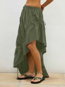 COUREZ 不对称褶皱长裙 / 女士夏季穿搭 Y2K 夏季下装 夏季外出穿搭 100%纯棉