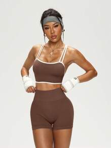 Slayform Slayform Seamless Stretchy Sexy Yoga Fitness Set: Sports Bra & Shorts Workout Women Set Yoga Set - Coffee Brown - View 4