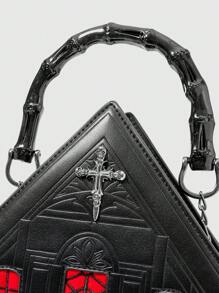 ROMWE Goth Vintage Castle-Shaped Handbag, Fashionable Design - Red - View 5