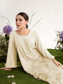 Al Najma Premium Customized 3D Embroidered Romantic Elegant Luxury Dress For Women - Yellow - View 4