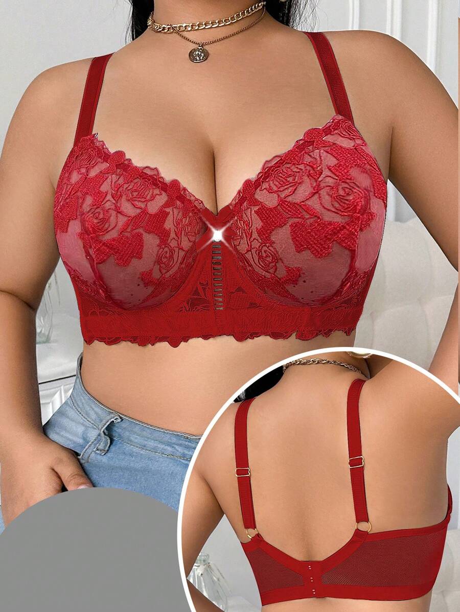 SHEIN Sujetador de acero de talla grande con bordado