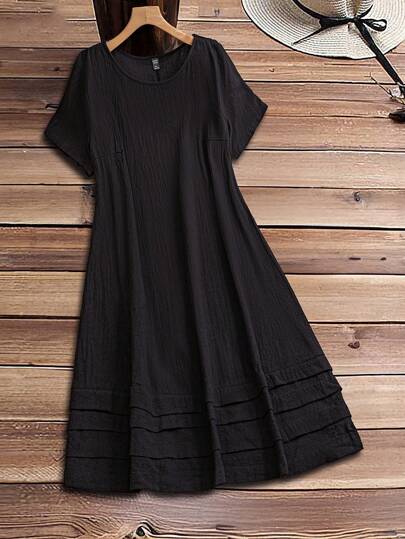 EMERY ROSE Plus Size Solid Color Short Sleeve Casual Vacation Dress,Summer Outfits For Women/Summer,Tropical Vacation Woman Clothes