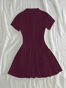 SHEIN Unity 女士红色 Polo 领夏季短袖休闲连衣裙 - 酒紅色 - 查看 2