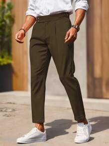 Manfinity Bizformal Quần âu ống côn túi xéo màu trơn đi làm thường ngày cho nam - màu nâu - Xem 4