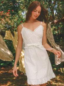 WESTFADE Ditsy Floral Eyelet Bow Tie Back Fitted Sleeveless Ruffle Tiered Mini Summer Sun Dress Nashville Country Cowgirl Boho Beach Vacation Brunch Graduation Outfit - White - View 3