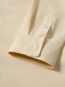 Manfinity Mode Men's Solid Color Pockets Front Button Business Casual Long Sleeve Shirt Men Summer Men Shirts Business Casual Men Shirt Men Cream Shirt, For Fall - Yellow - View 5