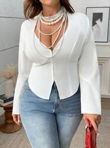 SHEIN Unity Plus Size Solid Color Long Sleeve Casual Shirt