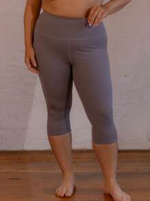 Aralina Curve Leisurewear Active Workout Capri Tummy Control Leggings - Coffee Brown - View 3