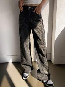 Dazy Tall Pantalones vaqueros holgados de estilo casual y urbano con estampado de leopardo para mujeres altas