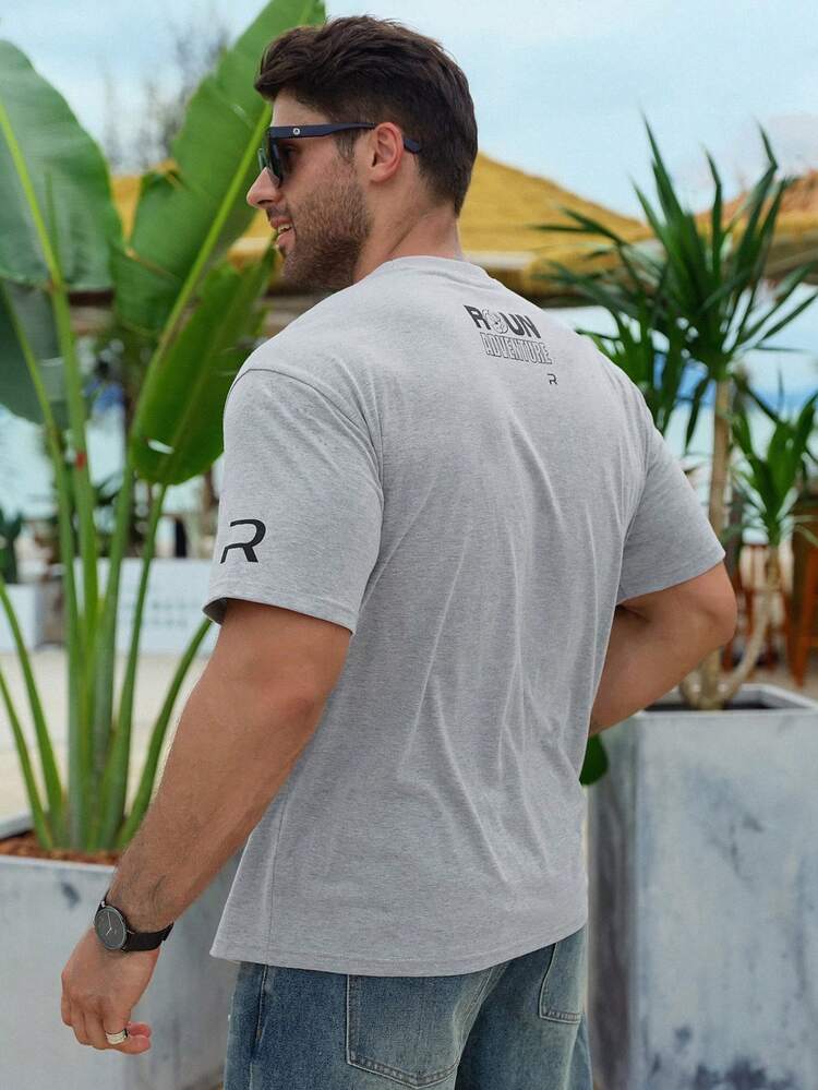Summer Grey Letter Print Street Style Men T-Shirt