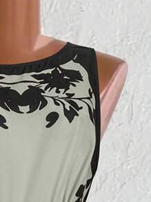 SHEIN Clasi Jumpsuit Motif Bunga Ukuran Besar, Pakaian Santai untuk Liburan - Mint Green - View 7