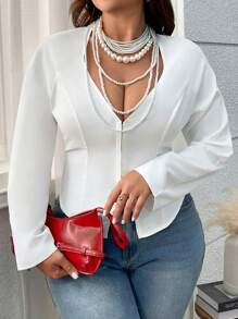 SHEIN Unity Plus Size Solid Color Long Sleeve Casual Shirt