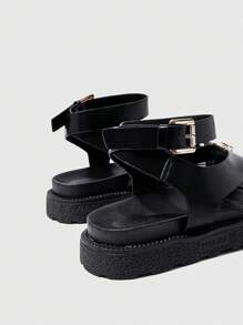 HighSole Sandálias Rasteiras de Metal Femininas, Novo Verão Sola Grossa Antiderrapante Sapatos Casuais de Praia, Chinelos Versáteis com Tiras