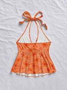 Soleia Plus Size Women Floral Print Halter Tie Neck Blouse, Suitable For Summer - Multicolor - View 2