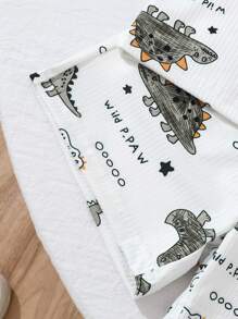 4 piezas Conjunto informal de verano con estampado de dinosaurio pintado a mano en camisetas de tirantes para niños