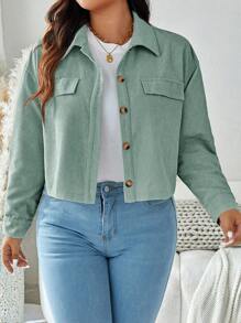 SHEIN LUNE Plus Size Fall Women Solid Color Minimalist Casual Long Sleeve Jacket Fall Jackets Winter,Holiday Autumn - Green - View 7