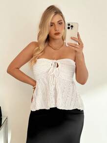 SHEIN Essnce 大码女装春夏时尚优雅舒适日常纹理面料浪漫性感杏色抹胸，外出上衣，女士早午餐，狂欢，波西米亚风，度假，伊比沙岛，茶会，可爱夏季上衣，俱乐部性感女士，音乐会女士，西部女装，欧洲夏季，夏威夷女士，荷叶边上衣