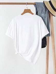 Women's Casual T-Shirt With "I Once Tried Being Normal" Print, Short Sleeve, Oversized Fit, Black With White Text, Round Neck, Essential For Spring/Summer, Adorable Short Sleeve Top - White - View 2