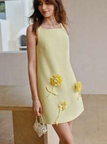 MOTF STUDIO ROBE DÉBARDEUR AVEC DÉTAIL FLORAL STÉRÉO - Jaune citron - Voir 1