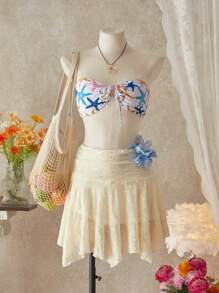 SHEIN Swim Top de Bikini de Mujer con Cuello de Halter Estampado Completo - Multicolor - Ver 4