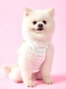 PETSIN Falda con cuadros para mascotas, transpirable y decorada con texto en coreano 'Lindo Amor', perro, sandía y moño, estilo kawaii, para verano