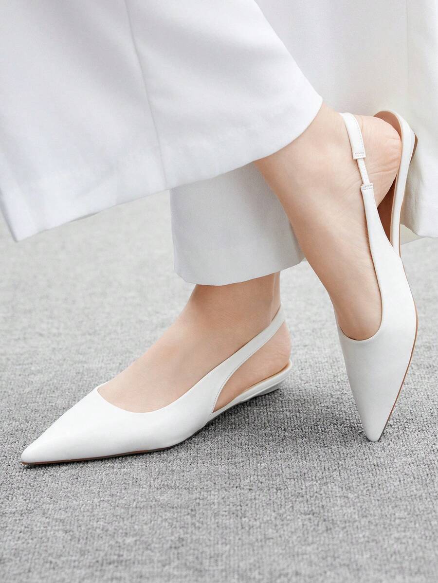 CUCCOO BIZCHIC Giày bệt mũi nhọn gót thấp đa năng thoải mái màu trắng dành cho nữ, giày hở gót casual phù hợp cho công sở và đi làm, giày mùa xuân Giáng sinh. - trắng - Xem 1