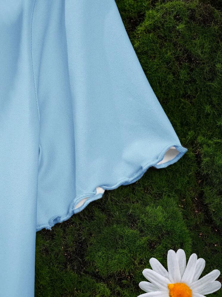 SHEIN X Care Bears Tween Girls Cartoon Heart Bear & Star Pattern Purple Casual Comfy Sweet Short Sleeve Pajama Dress - Blue - View 6