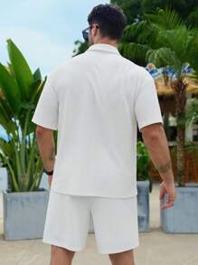 DAZY Summer Letter Embroidery White T-Shirt Set For Men - White - View 2