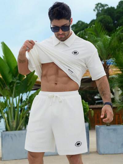 Letni haft literowy biały zestaw koszulek męskich