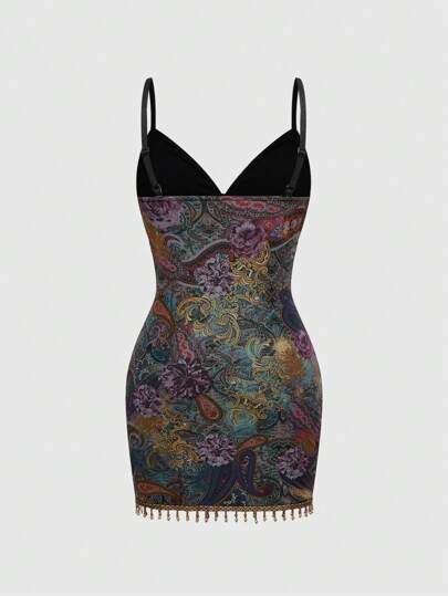 Hippie Women's Retro Hippie Paisley Print Sleeveless Mini Dress