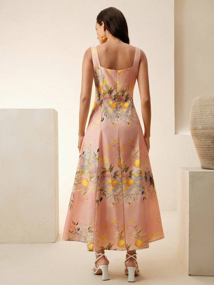Vestido de vacaciones con estampado de limón para mujer