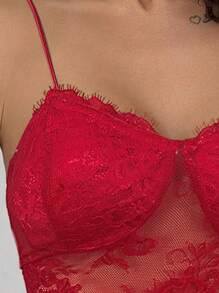 Firerie Top tipo camiseta de lencería transparente de encaje, elegante y sexy, para el Día de San Valentín y la boda, primavera/verano