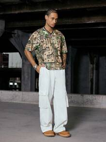 PAVTROS Manfinity Streetrush 男士休闲 V 领短袖 T 恤，带数码印花，夏季男士半迷彩运动衫男士街头潮流衬衫迷彩运动衫，嘻哈街头，男友礼物，男士街头潮流，男士图案 T 恤，运动衫， - 彩色 - 查看 4