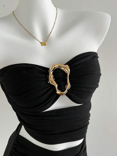 Sweetra Vestido corto ajustado y sin tirantes de mujer con hebilla de metal sexy