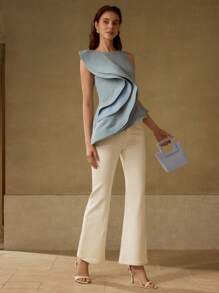 MOTF PREMIUM RUFFLE TRIM ASYMMETRICAL HEM BLOUSE