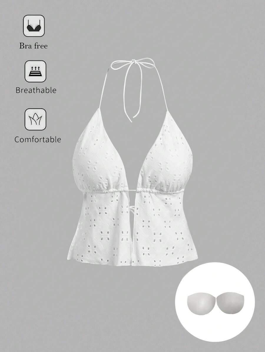 SHEIN ICON قميص كاميسول نسائي عصري وجذاب له ظهر مكشوف وربطة عنق، مناسب للصيف بطراز Y2K - أبيض - مشاهدة 1