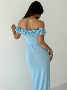 Firerie Đầm Maxi Ôm Body Lưới Hoa Một Vai Màu Xanh Lãng Mạn Thanh Lịch, Thích Hợp Cho Các Buổi Hẹn Hò, Tiệc Tùng, Kỳ Nghỉ - Màu xanh lam - Xem 5