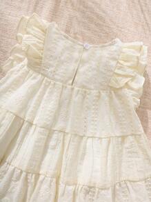 SHEIN Süßes, zartes Chiffon Kleid mit Spitzenüberzug für Babys, geeignet für Ausflüge und Partys im Sommer. Sommerkleidung für Babymädchen. Kleider für Babymädchen, cremefarbenes Kleid für Babymädchen, gestuftes Kleid für Babymädchen, Sommerkleid für Babymädchen