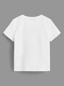 SUPERMAN X SHEIN Young Boy Casual Logo And Fist Print Short Sleeve White T-Shirt, Summer