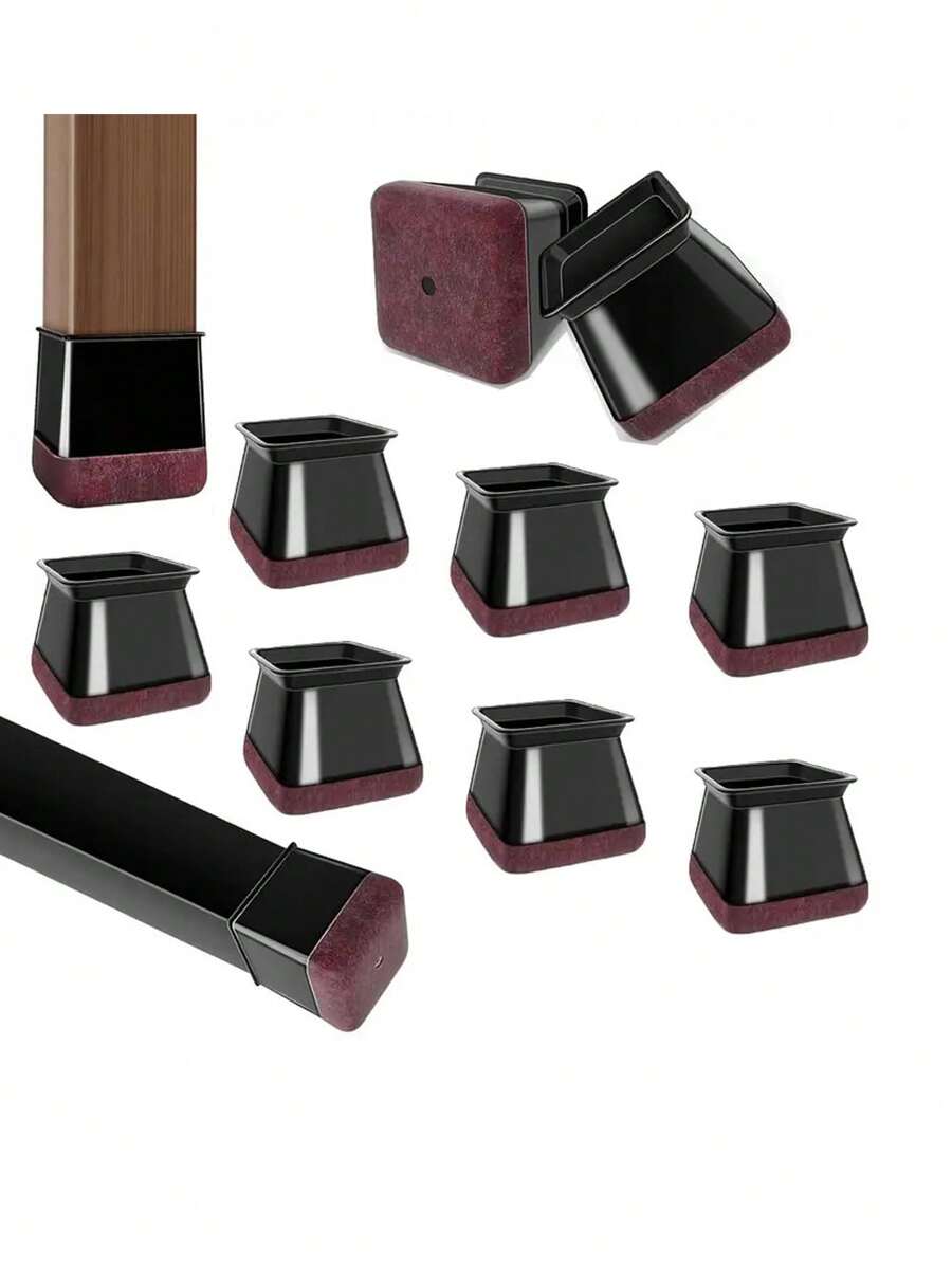 4/8/16/24PCS方形椅腿地板保护垫，硬木地板家具垫，椅腿家具滑块，椅子矩形地板保护垫，硅胶椅腿盖，有效保护地板和桌腿（浅灰色） - 黑色 - 查看 1