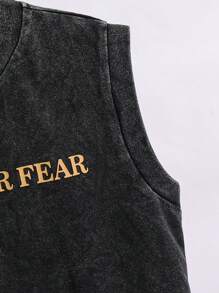 Tween Boy Casual Acid-Washed Slogan Printed Tank Top - Black - View 9
