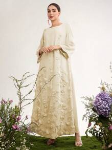 Al Najma Premium Customized 3D Embroidered Romantic Elegant Luxury Dress For Women - Yellow - View 5