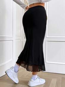 SHEIN EZwear High Waist Mermaid Hem Skirt - Black - View 2