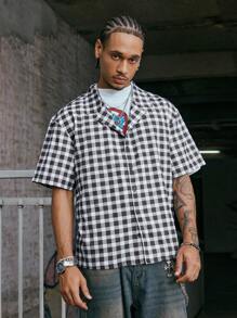 PAVTROS Herren Sommer Numerisch Kariert Kurzarm Einfachknopf Lässig Hemd