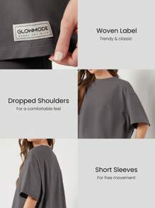 GLOWMODE Pima Cotton Unisex Short Sleeve Round Neck Oversized Tee Daily Casual Spring Summer - Dark Grey - View 3