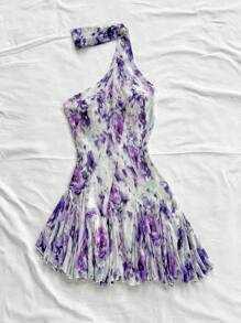 Soleia 女式浪漫度假花卉印花系带露背荷叶边下摆性感迷你连衣裙 - 彩色 - 查看 6