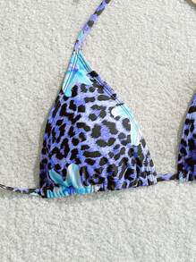 Swim Mod Top de bikini con estampado de leopardo estilo bohemio para mujer