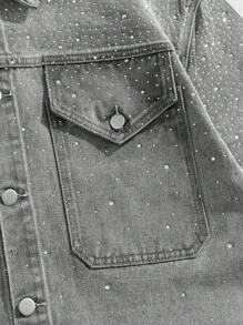 ROMWE MEN ROMWE Avant Camisa vaquera de verano para hombre con aplicaciones de rhinestones a la moda